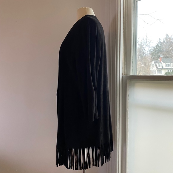 Black suede Mango long jacket with fringe - Picture 2 of 7